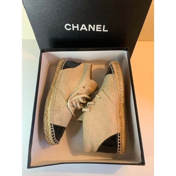 CHANEL Crackled Leather Espadrille High Top Shoe Size EU 38 US 8 - Picture 4 of 15